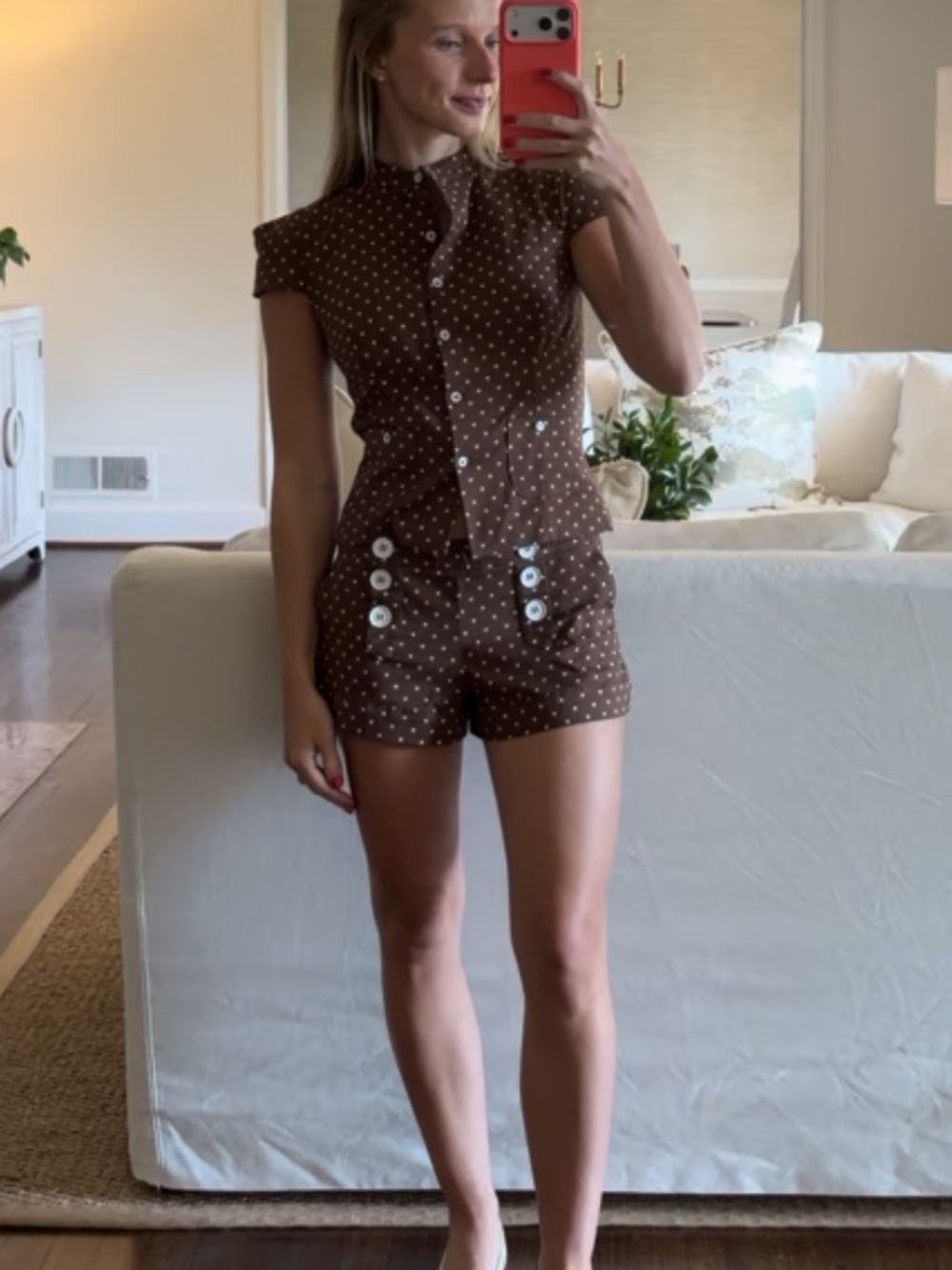 Zara Brown Polka Dot top and Shorts